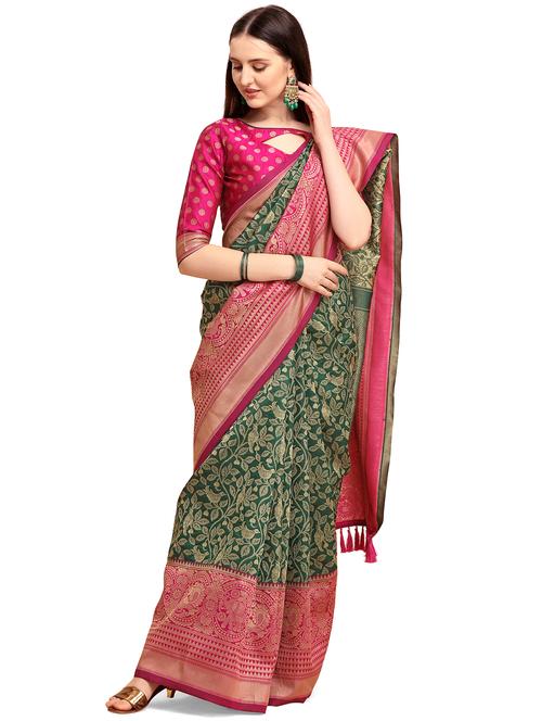 women's self design green colored saree with blouse - 17883811 - Standard Image - 0