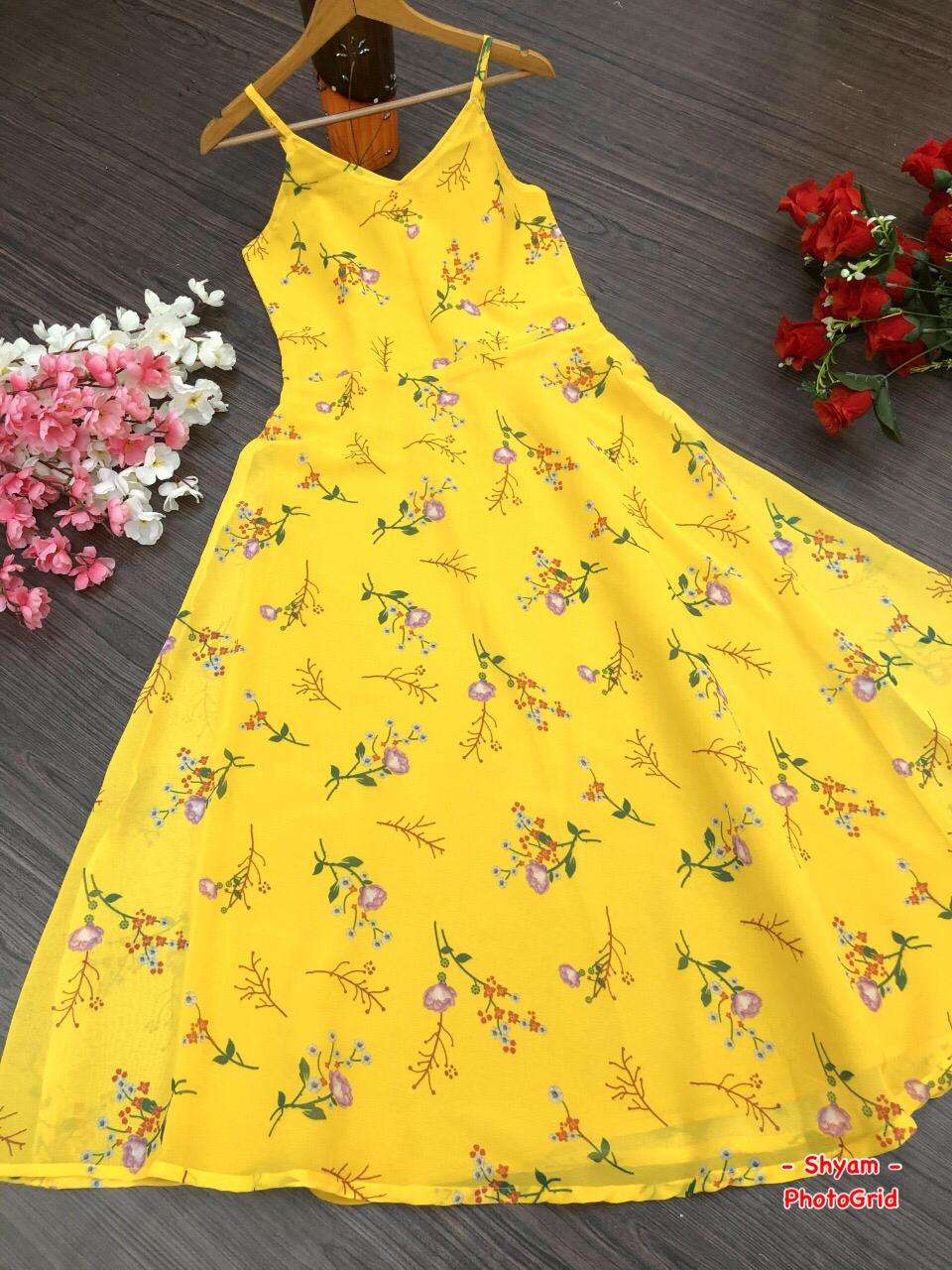 yellow rayon party gown - 17883860 - Standard Image - 1