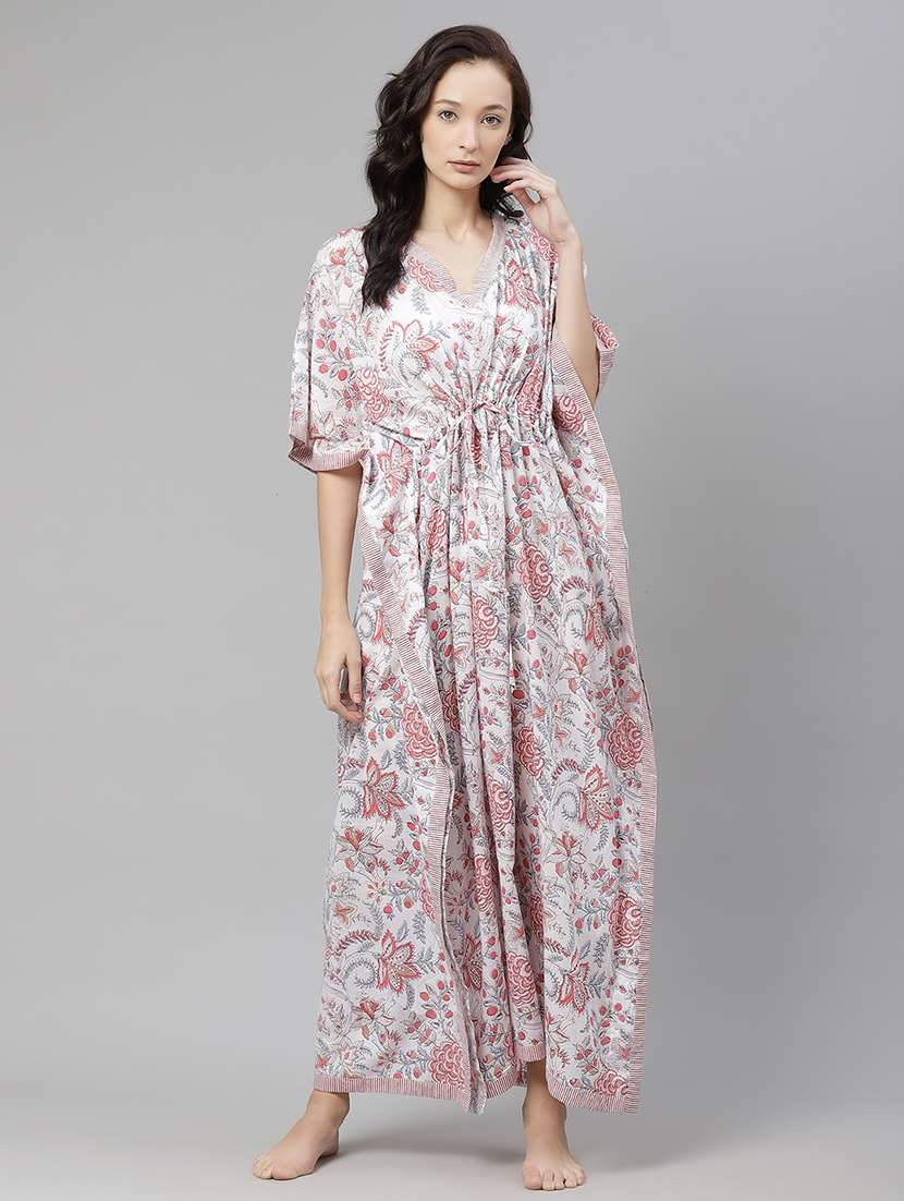 tie front floral kaftan dress