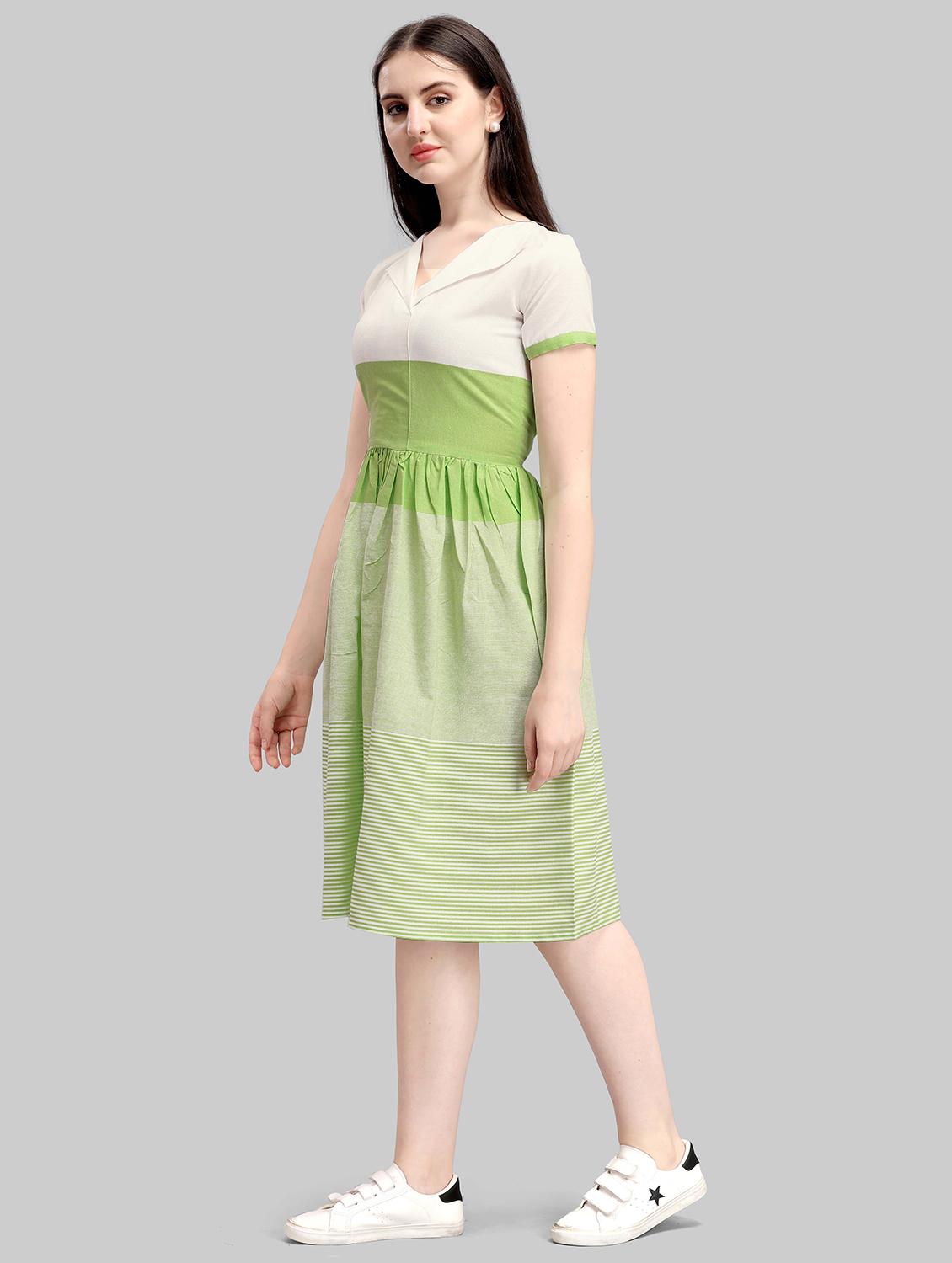 v-neck striped fit & flare dress - 17885618 - Standard Image - 1