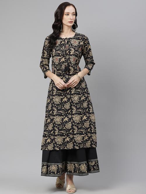 women black floral kurta skirt set - 17885997 -  Standard Image - 0