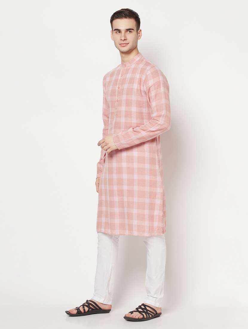 pink checkered long kurta - 17887117 -  Standard Image - 1