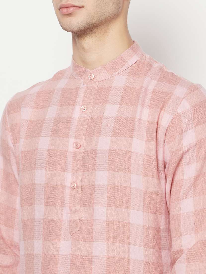 pink checkered long kurta - 17887117 - Standard Image - 4
