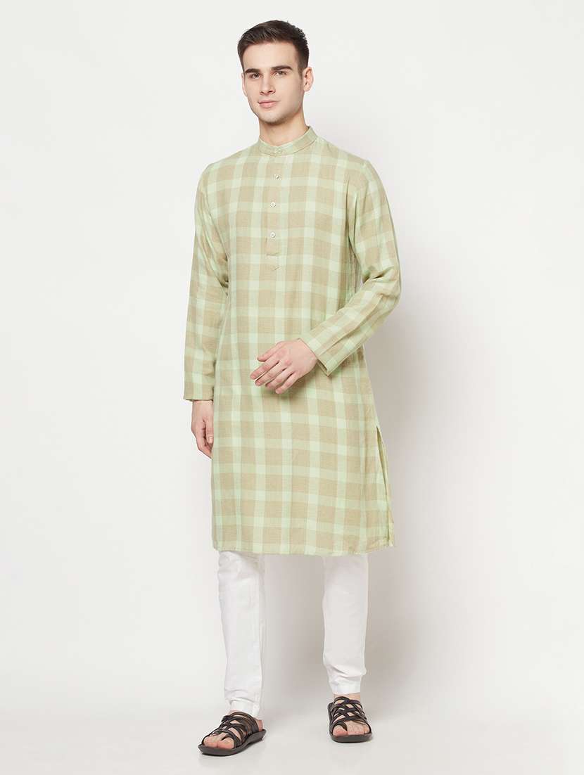 olive green checkered long kurta
