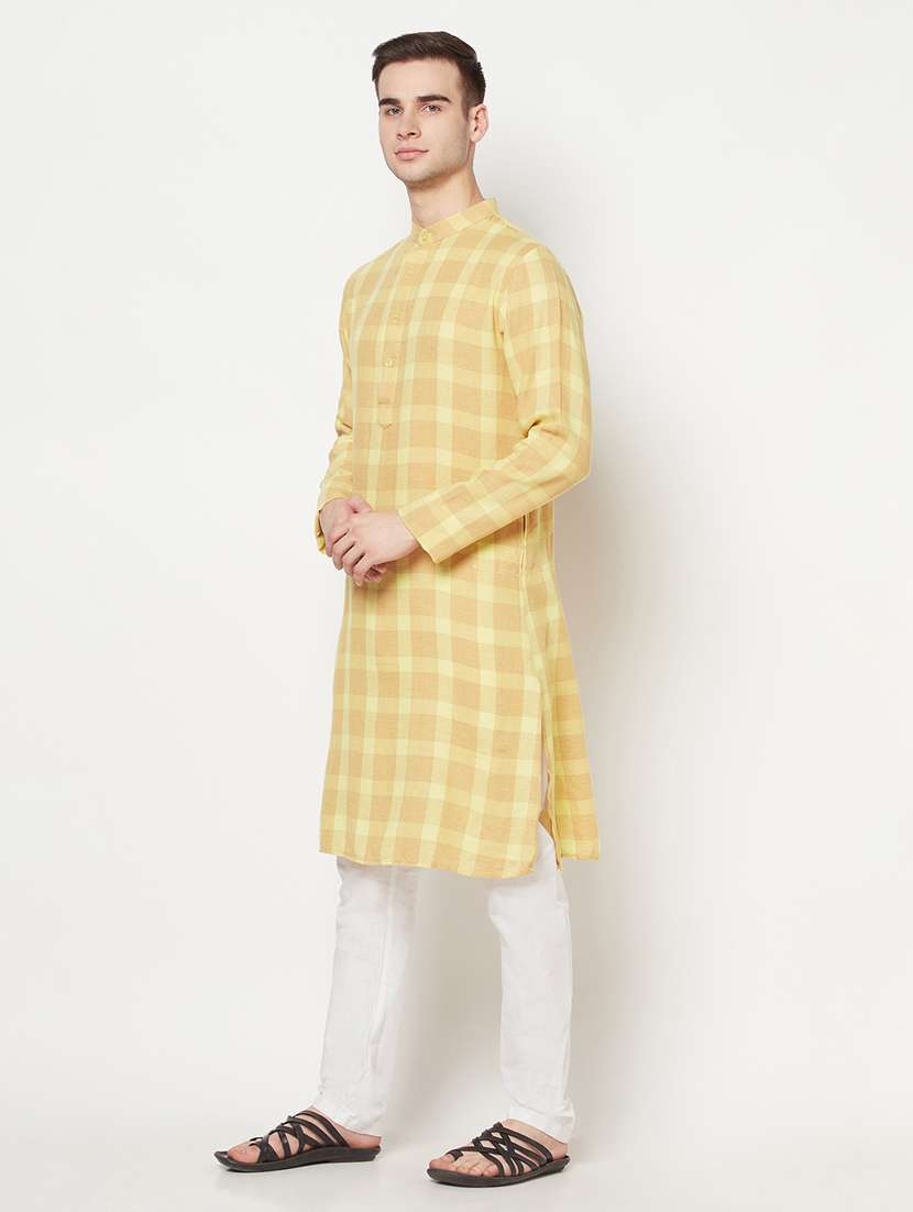 yellow checkered long kurta - 17887119 -  Standard Image - 1