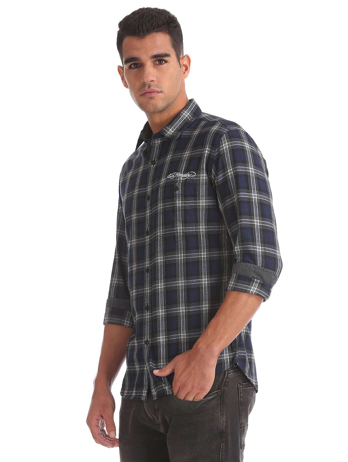navy blue checkered casual shirt - 17888690 -  Standard Image - 1