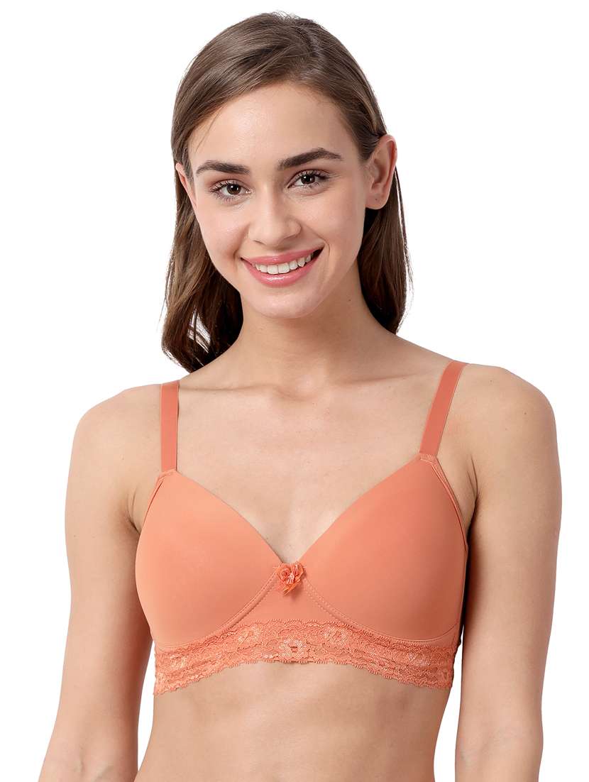 Orange Lace Detail T Shirt Bra