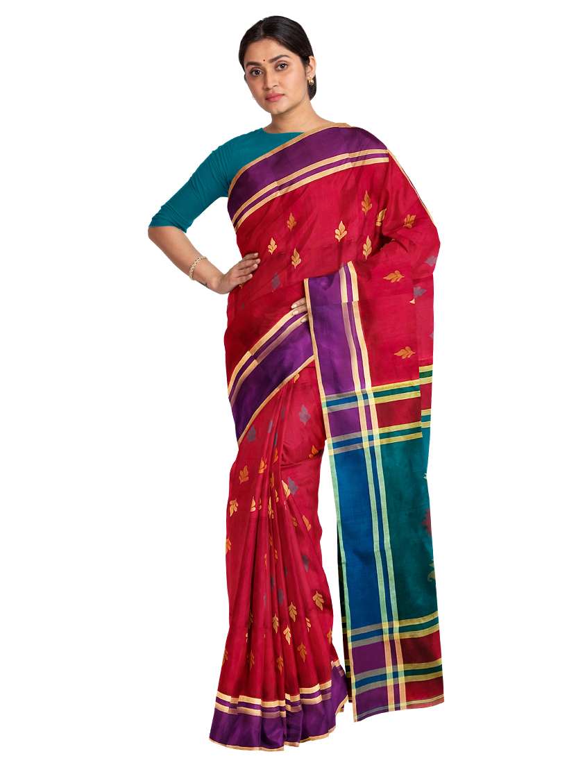 women's self design maroon colored saree with blouse