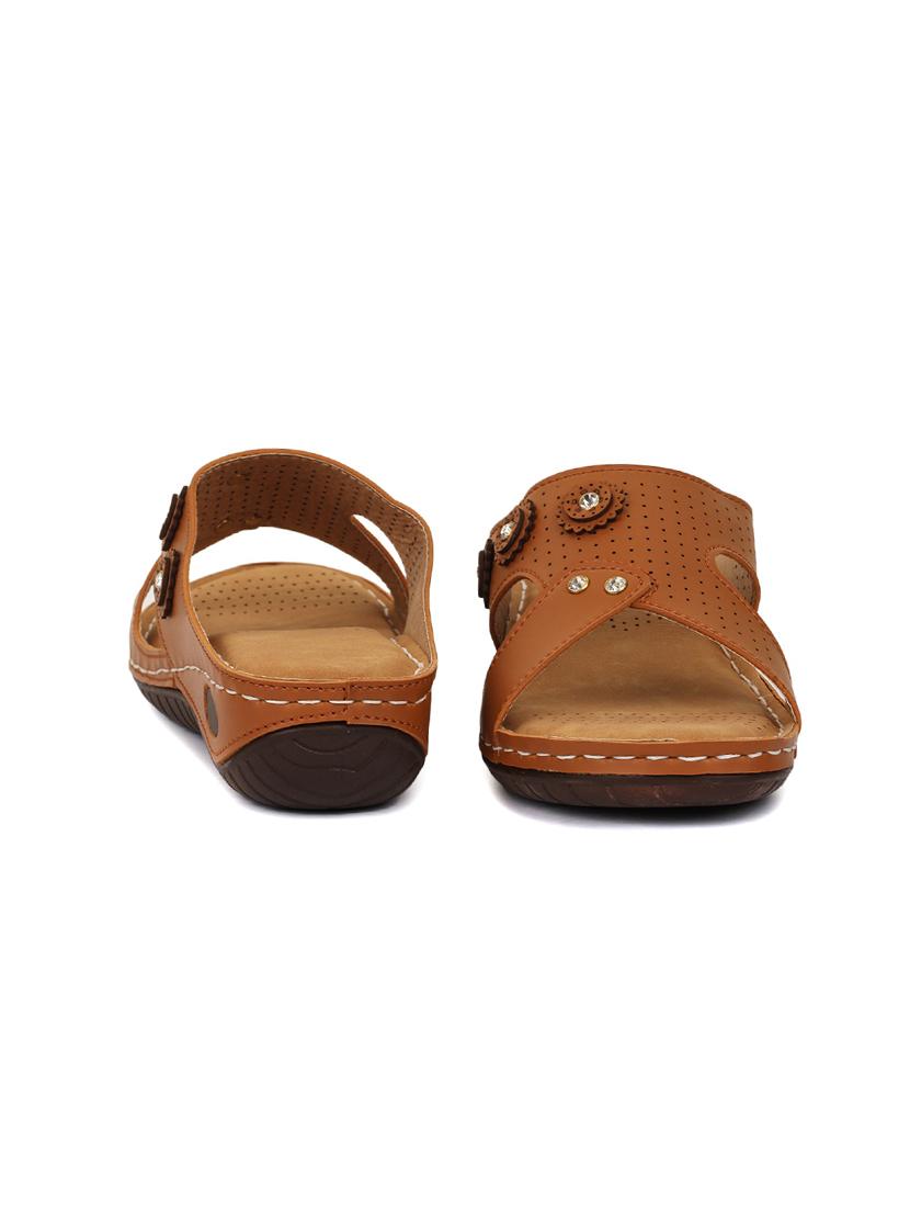 tan synthetic slip on sandals - 17892612 -  Standard Image - 1