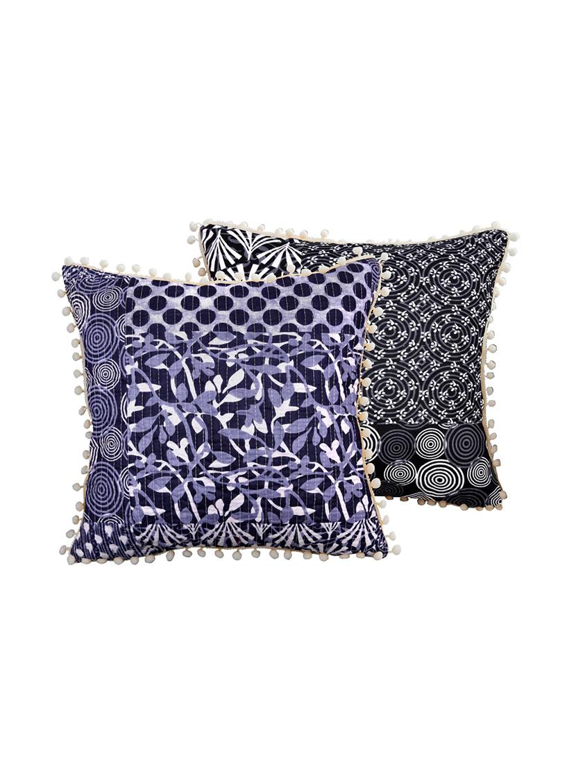 indhome life reversible premium cotton cushion covers- 'japuri printed' , traditional katha work embroider collection