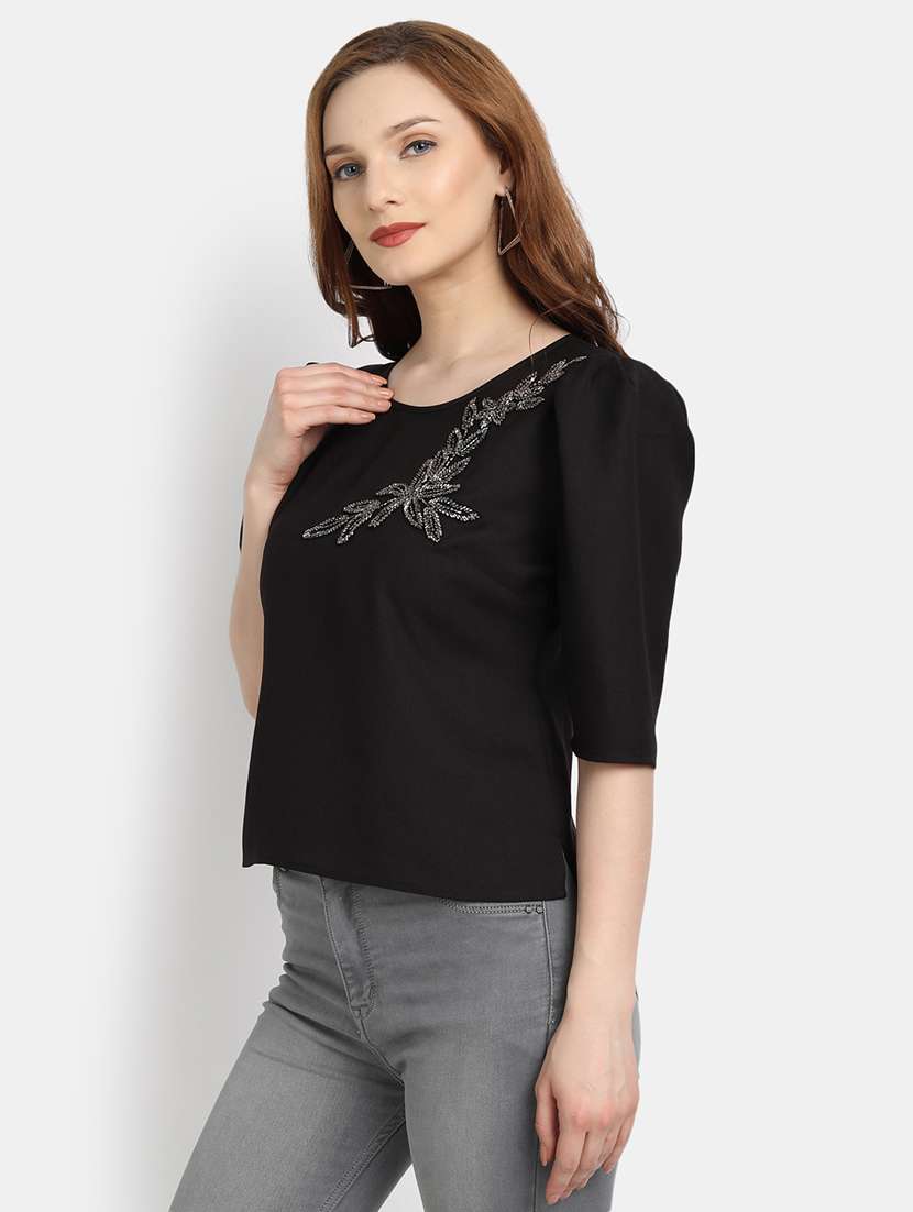 women embellished round neck top - 17892972 -  Standard Image - 1