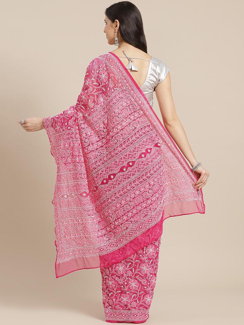 ada hand-embroidered magenta chikankari saree with blouse - 17893685 -  Standard Image - 1