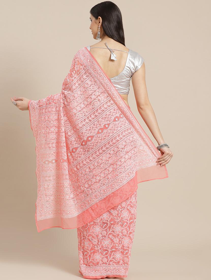 ada hand-embroidered peach chikankari saree with blouse - 17893687 -  Standard Image - 1
