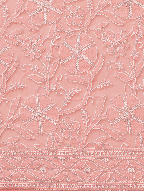 ada hand-embroidered peach chikankari saree with blouse - 17893687 - Standard Image - 4