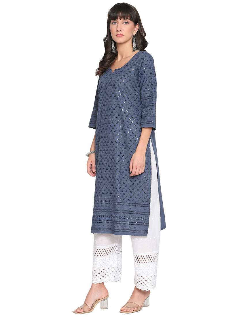 chikankari straight kurta - 17894241 -  Standard Image - 1