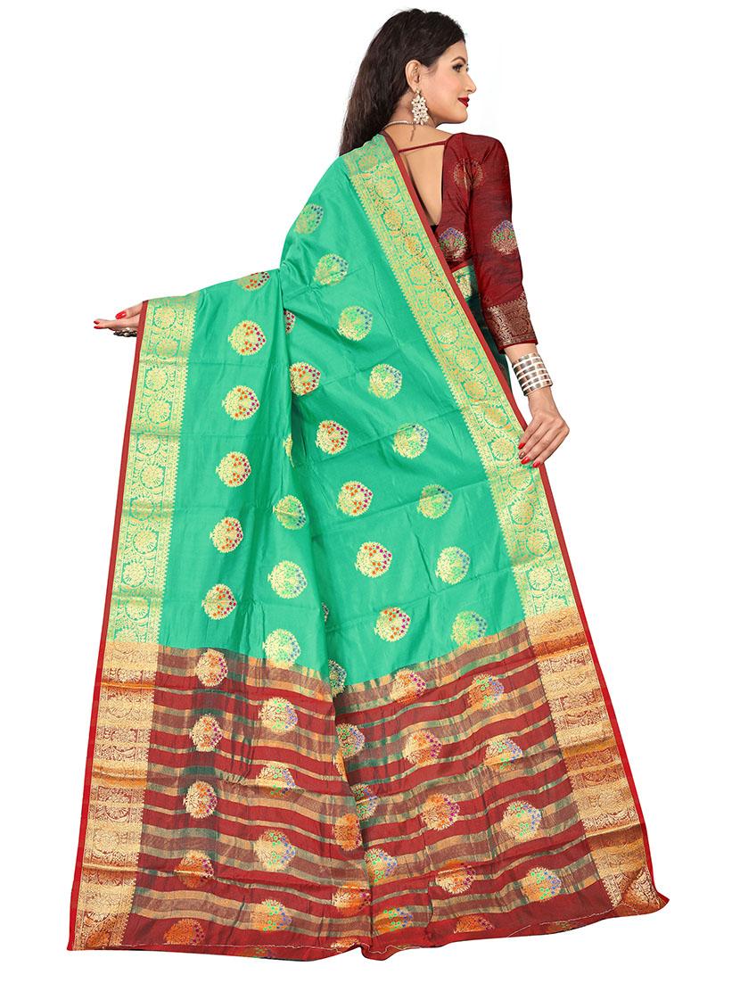 women's self design mint colored saree with blouse - 17897429 - Standard Image - 1