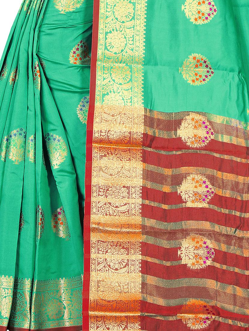 women's self design mint colored saree with blouse - 17897429 - Standard Image - 4
