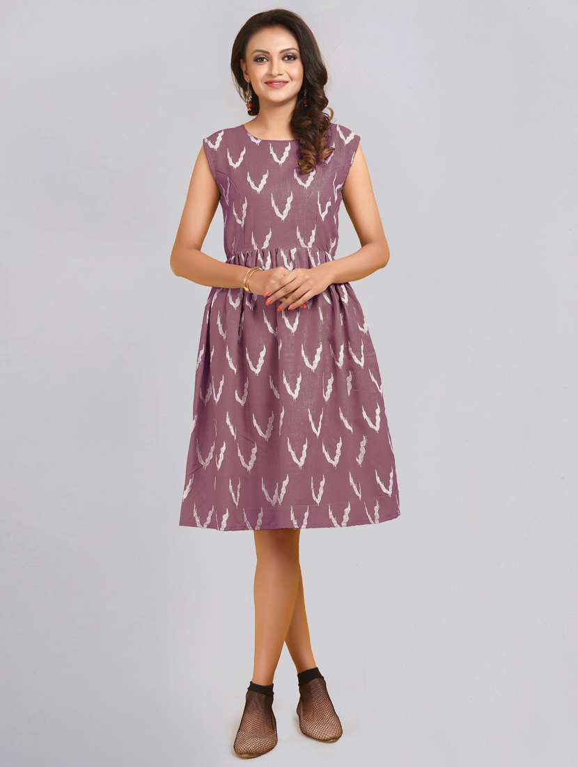 round neck printed a-line dress