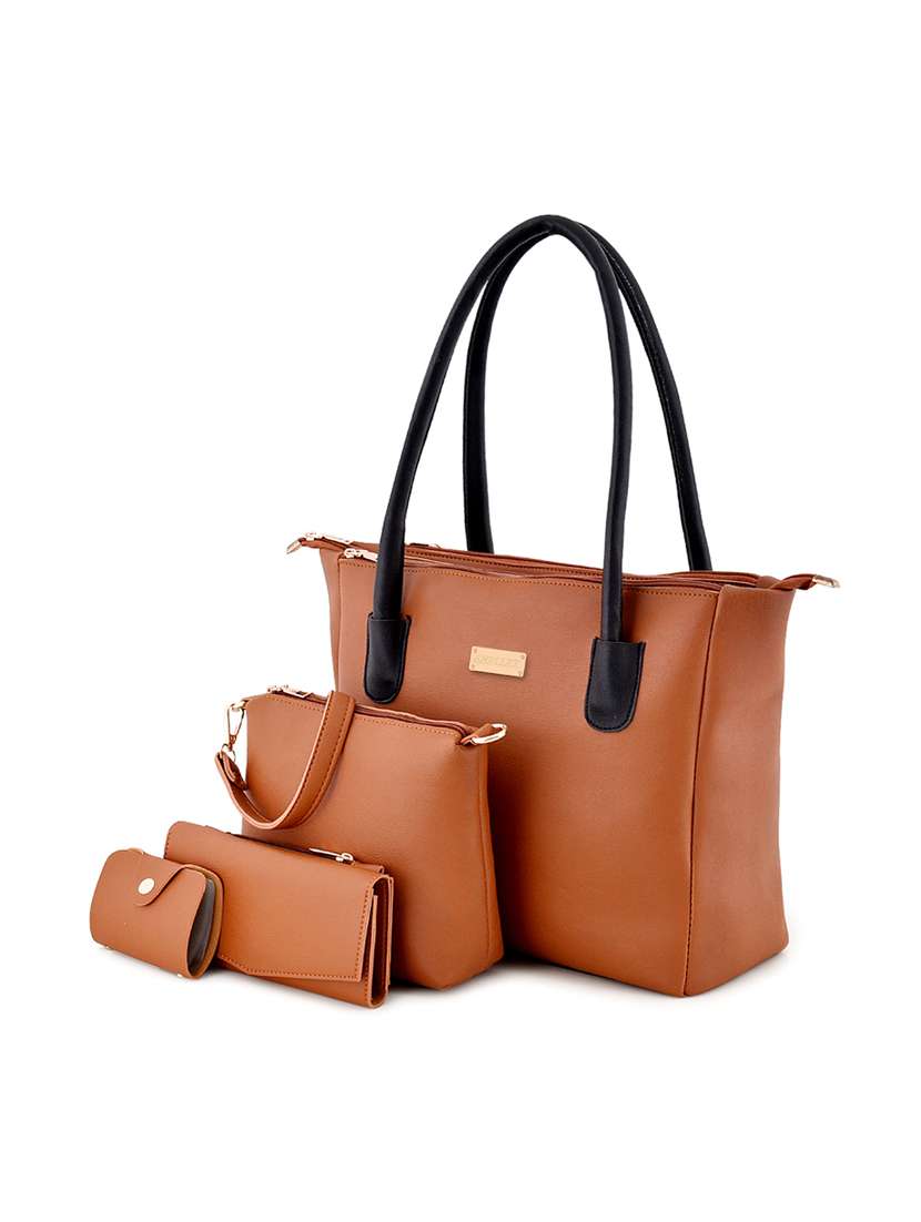 tan leatherette (pu) combo handbag