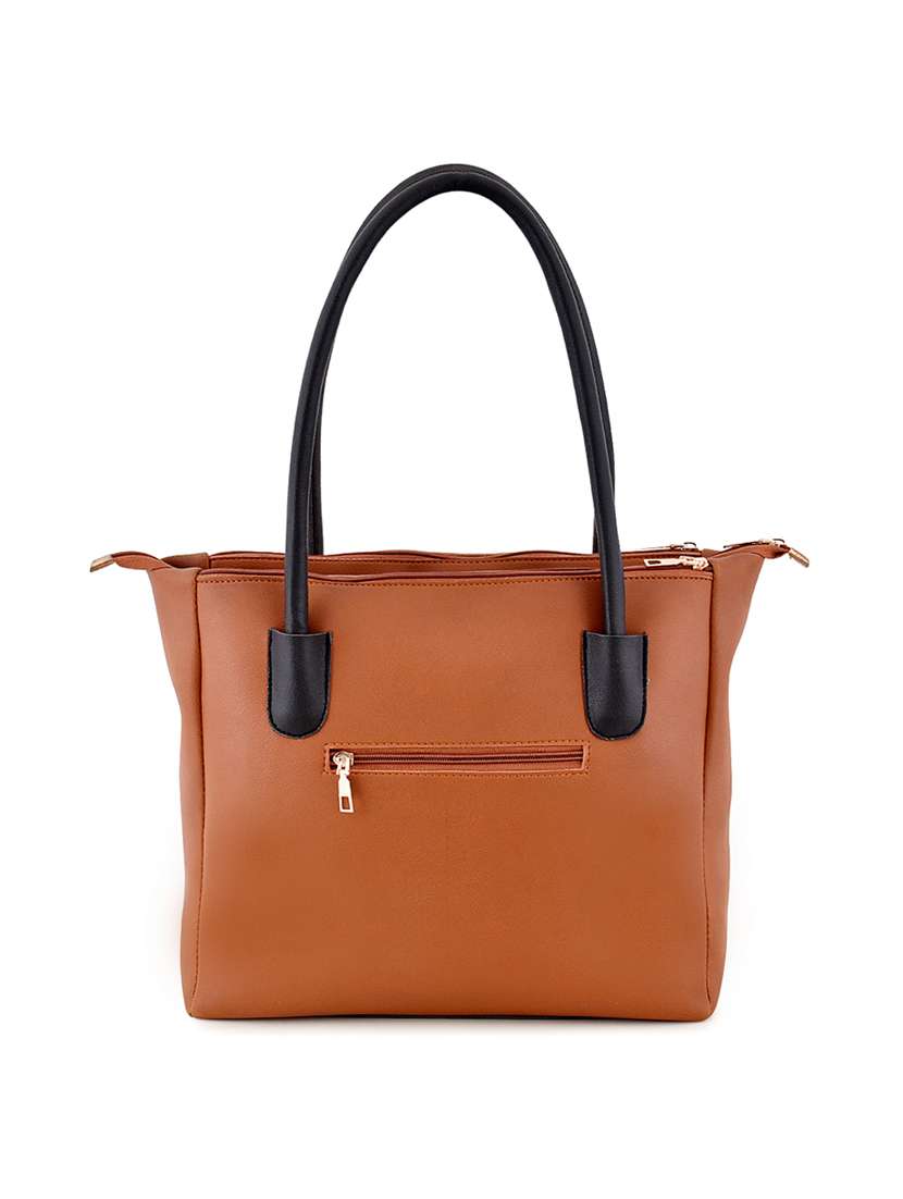 tan leatherette (pu) combo handbag - 17900265 -  Standard Image - 1