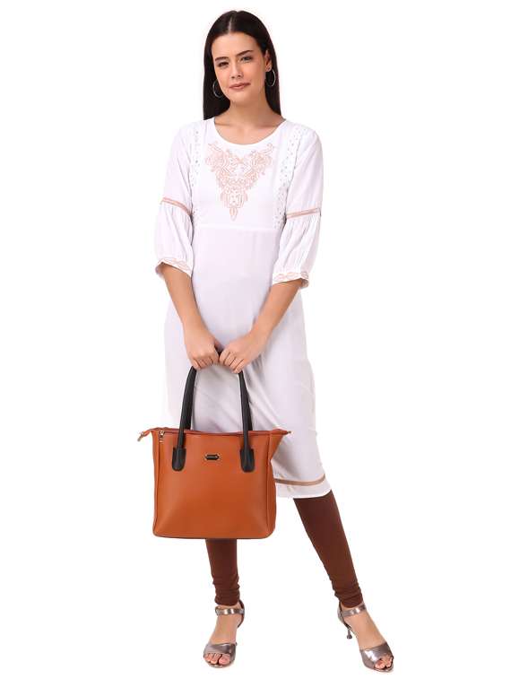 tan leatherette (pu) combo handbag - 17900265 -  Standard Image - 4