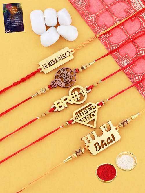 pack of 5 thread rakhi with roli chawal and greeting card  - 17900838 -  Standard Image - 0