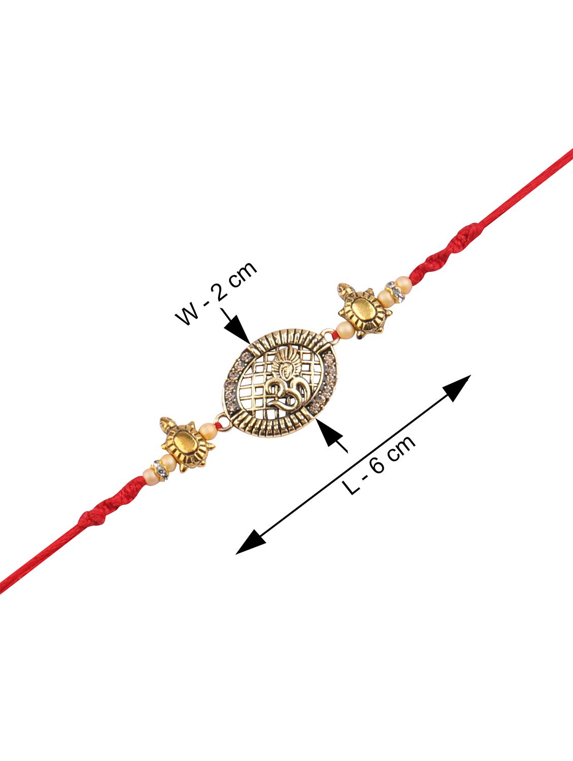 set of 4 gold plated thread rakhi with roli chawal kankawati thali and greeting card - 17900849 - Standard Image - 1