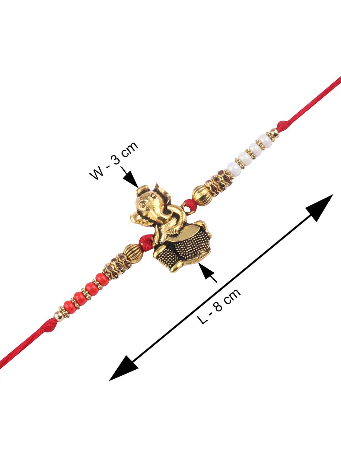set of 3 gold plated thread rakhi with roli chawal kankawati thali and greeting card - 17900872 - Standard Image - 4