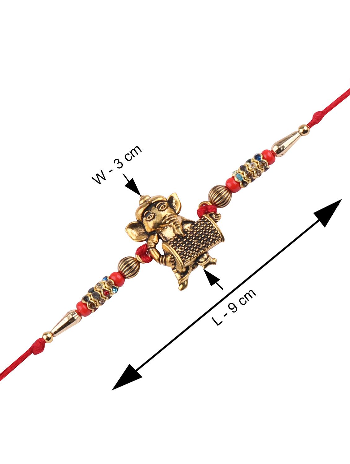 set of 5 gold plated thread rakhi with roli chawal kankawati thali and greeting card - 17900878 - Standard Image - 4