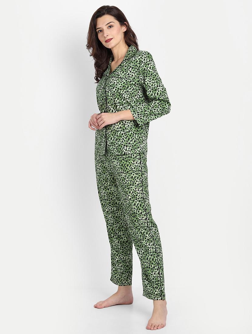 lapel neck animal print nightwear pajama set - 17901050 - Standard Image - 1