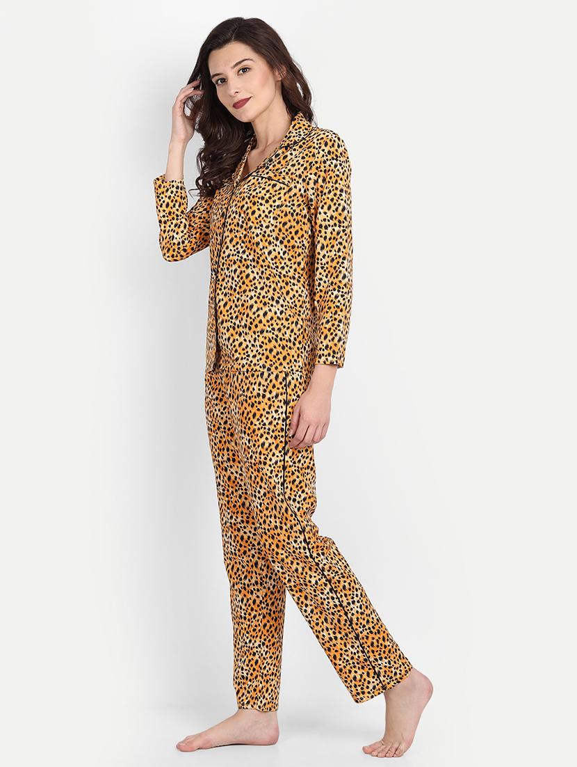 lapel neck animal print nightwear pajama set - 17901051 -  Standard Image - 1