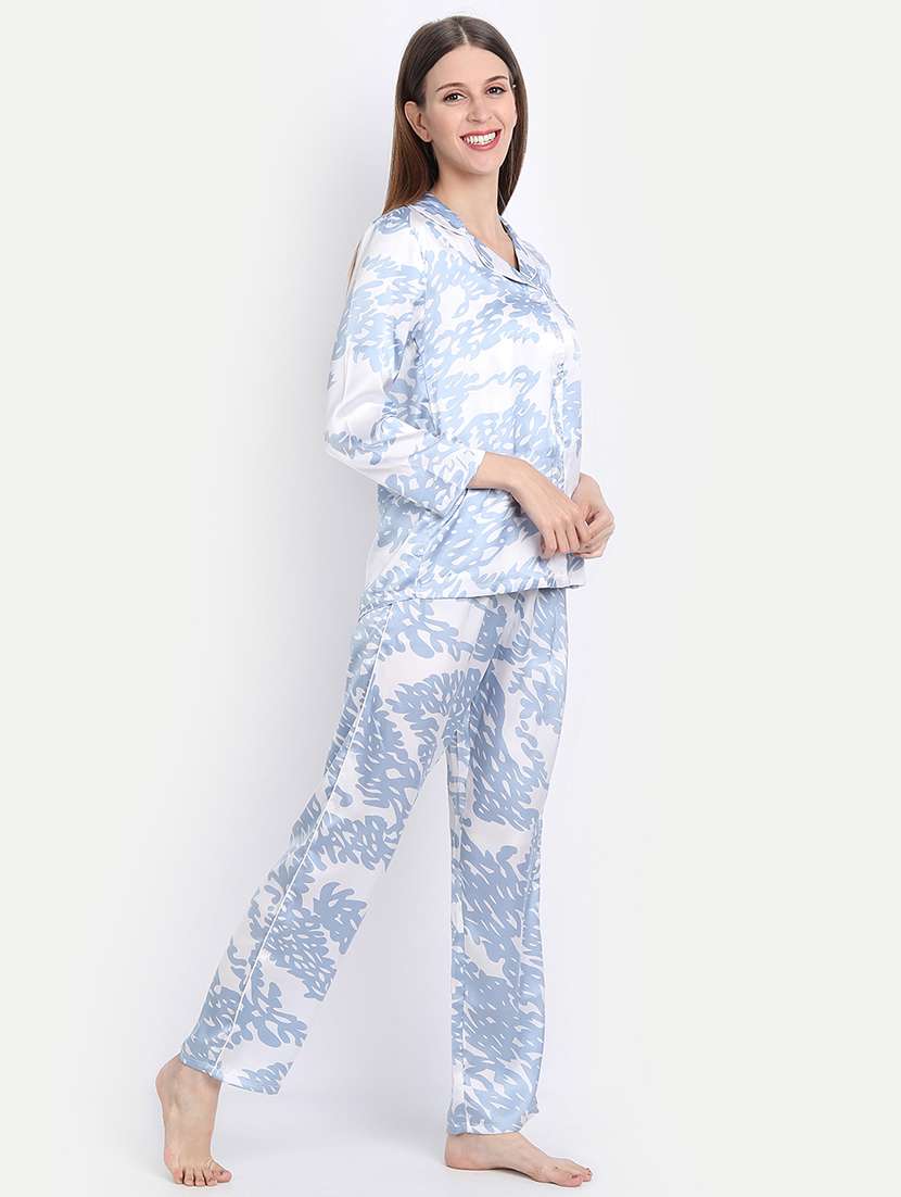 lapel neck printed nightwear pajama set - 17901052 - Standard Image - 1