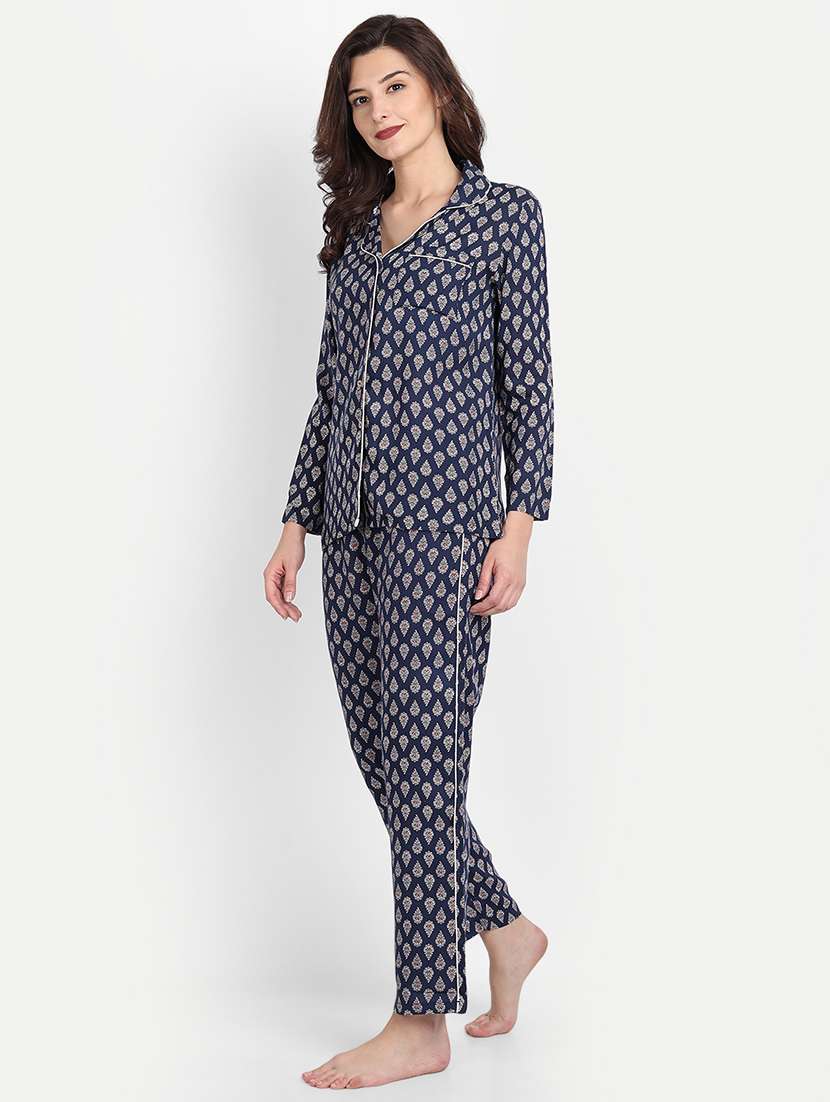 lapel neck printed nightwear pajama set - 17901056 -  Standard Image - 1
