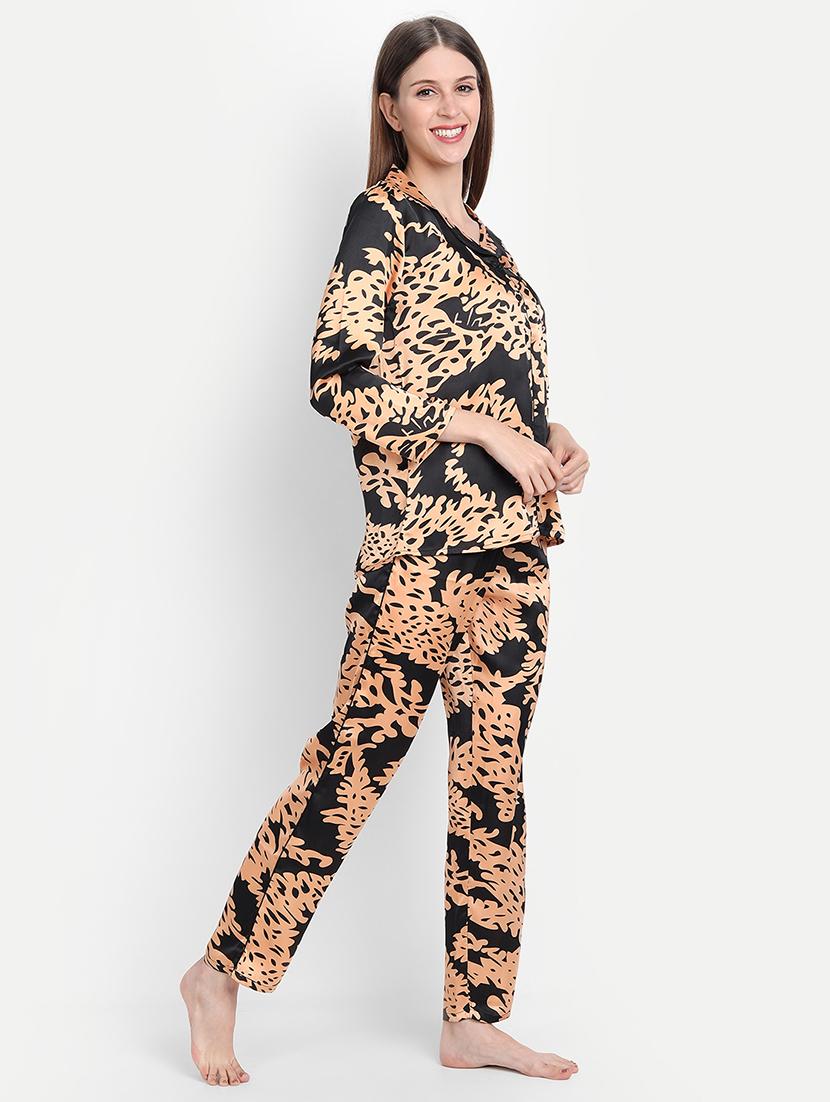 lapel neck printed nightwear pajama set - 17901058 -  Standard Image - 1