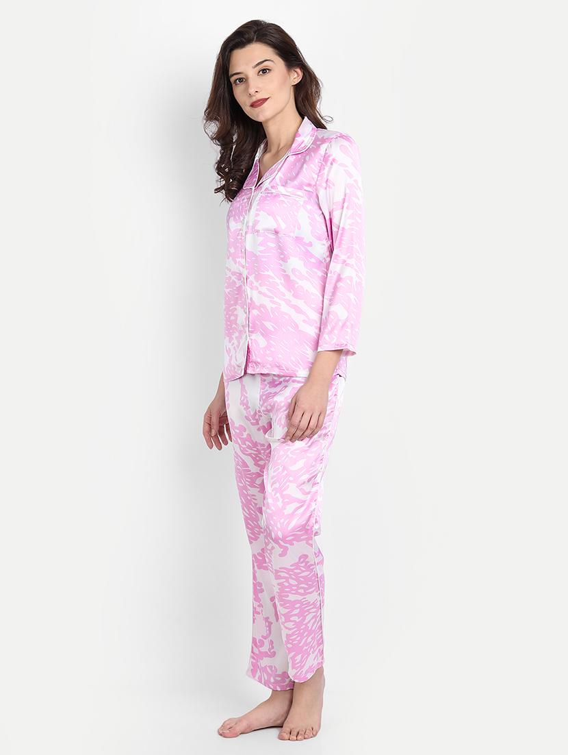 lapel neck printed nightwear pajama set - 17901059 - Standard Image - 1