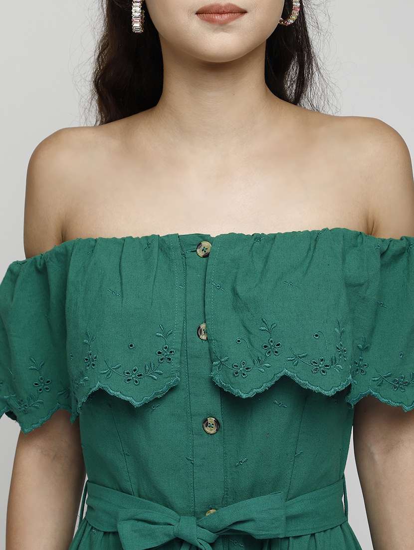women green solid off shoulder dress - 17901083 -  Standard Image - 4