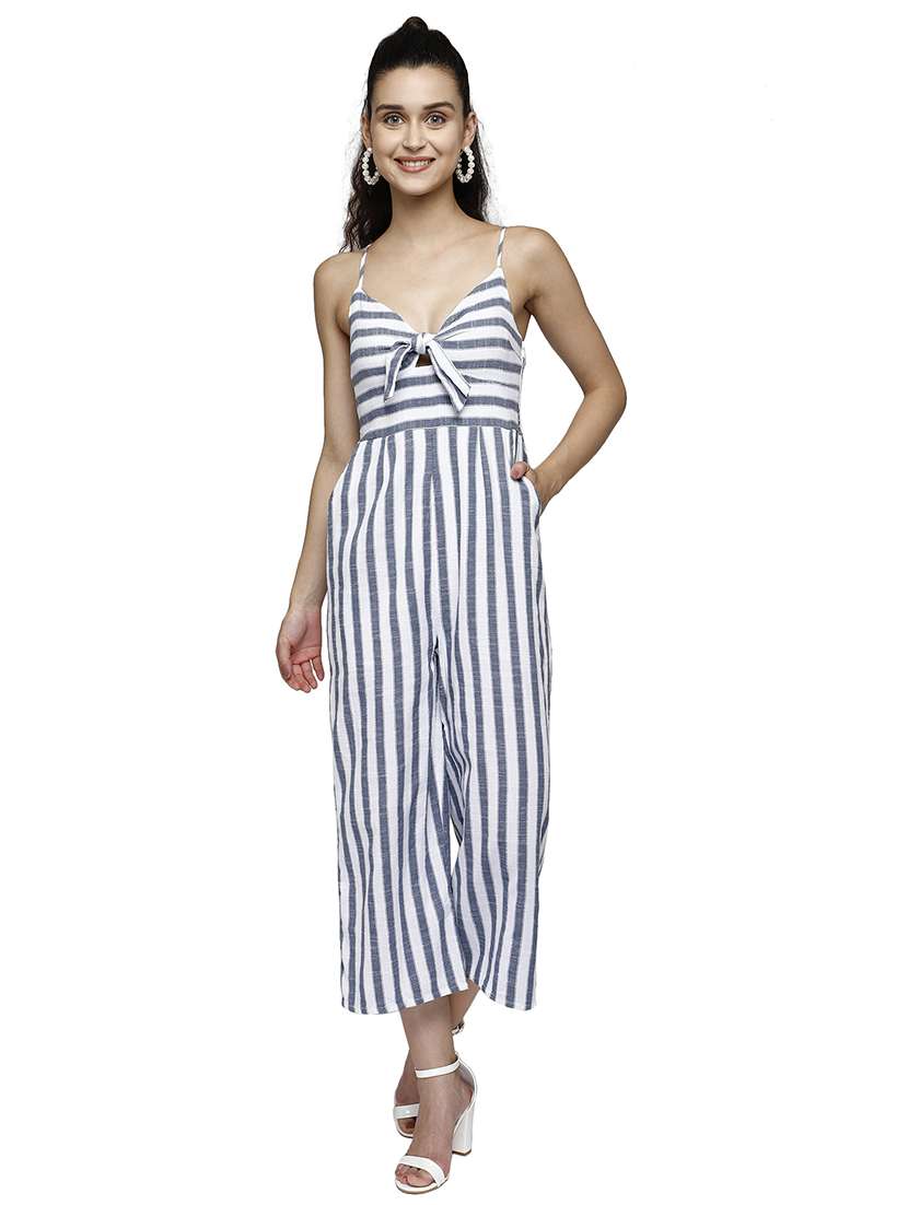 tie front striped  jumpsuit