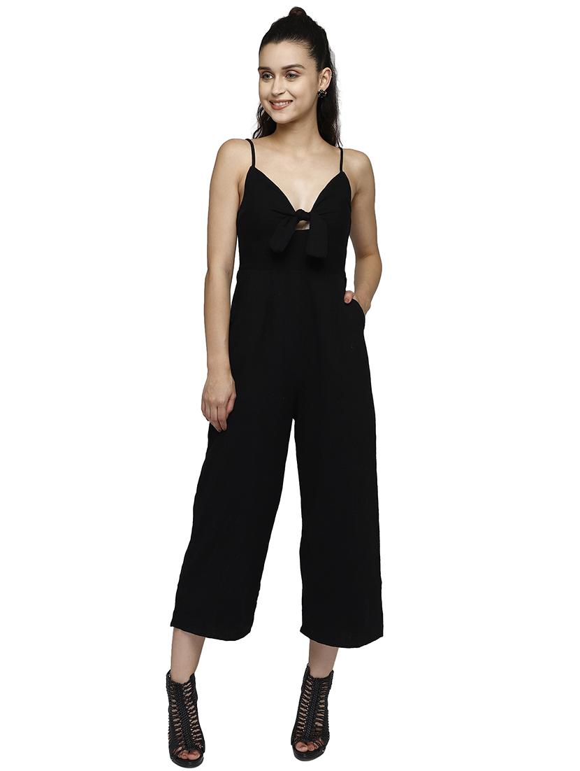 tie front solid jumpsuit - 17901091 - Zoom Image - 0