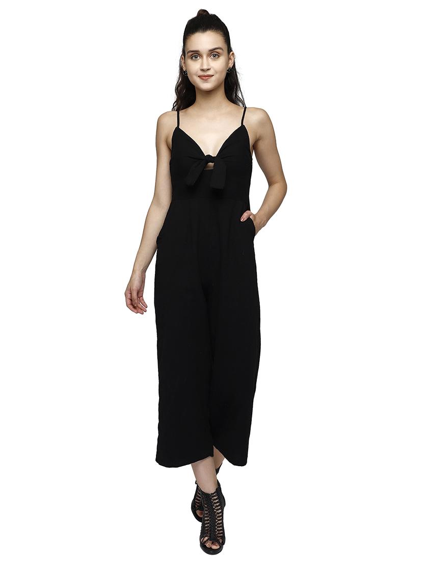 tie front solid jumpsuit - 17901091 - Standard Image - 1