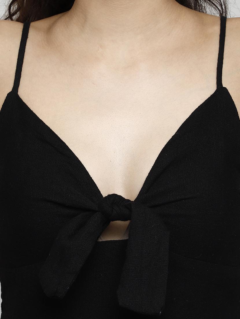 tie front solid jumpsuit - 17901091 - Standard Image - 4
