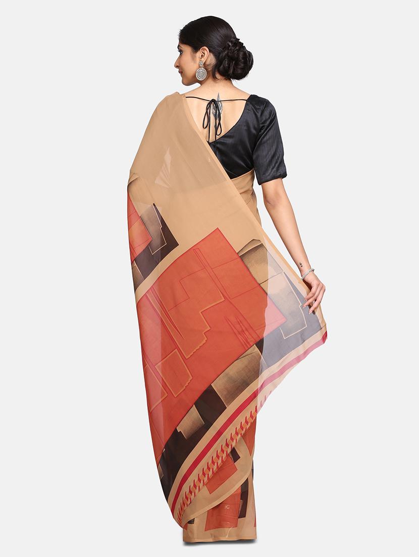 color block printed saree with blouse - 17902416 - Standard Image - 1