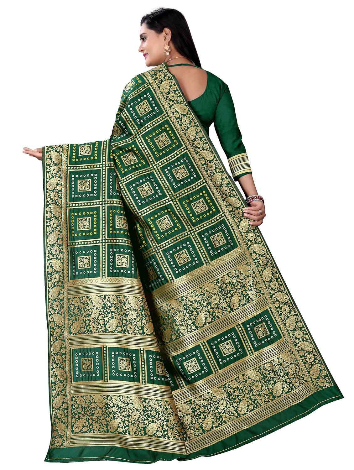 bottle green banarasi silk bandhani saree  with blouse - 17902695 -  Standard Image - 1