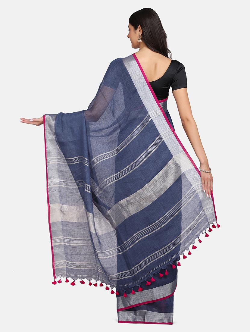 solid bordered saree with blouse - 17902946 - Standard Image - 1
