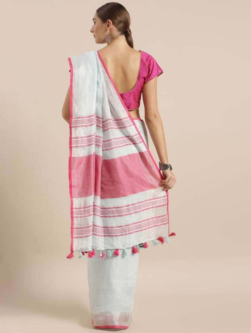 solid bordered saree with blouse - 17902985 - Standard Image - 1