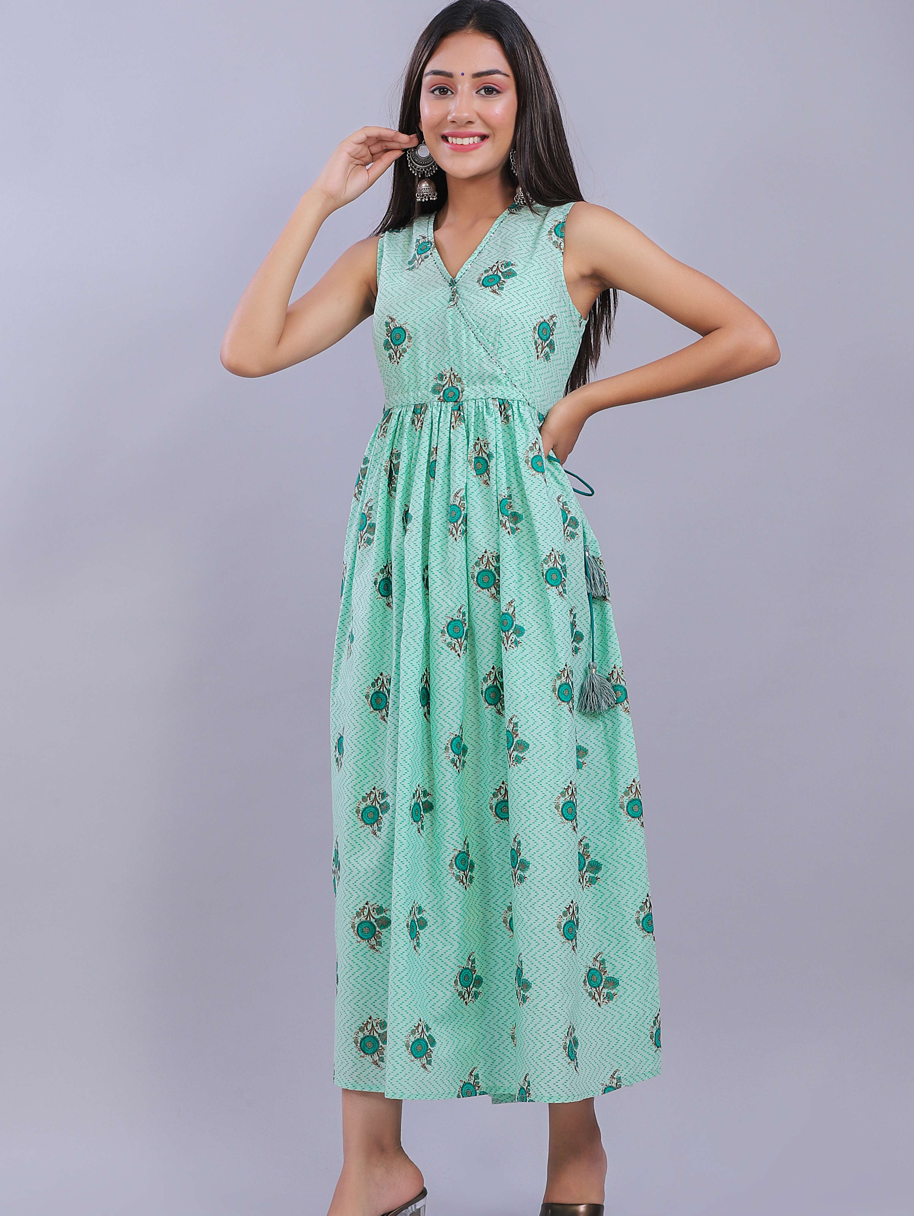 green floral printed fit & flare dress