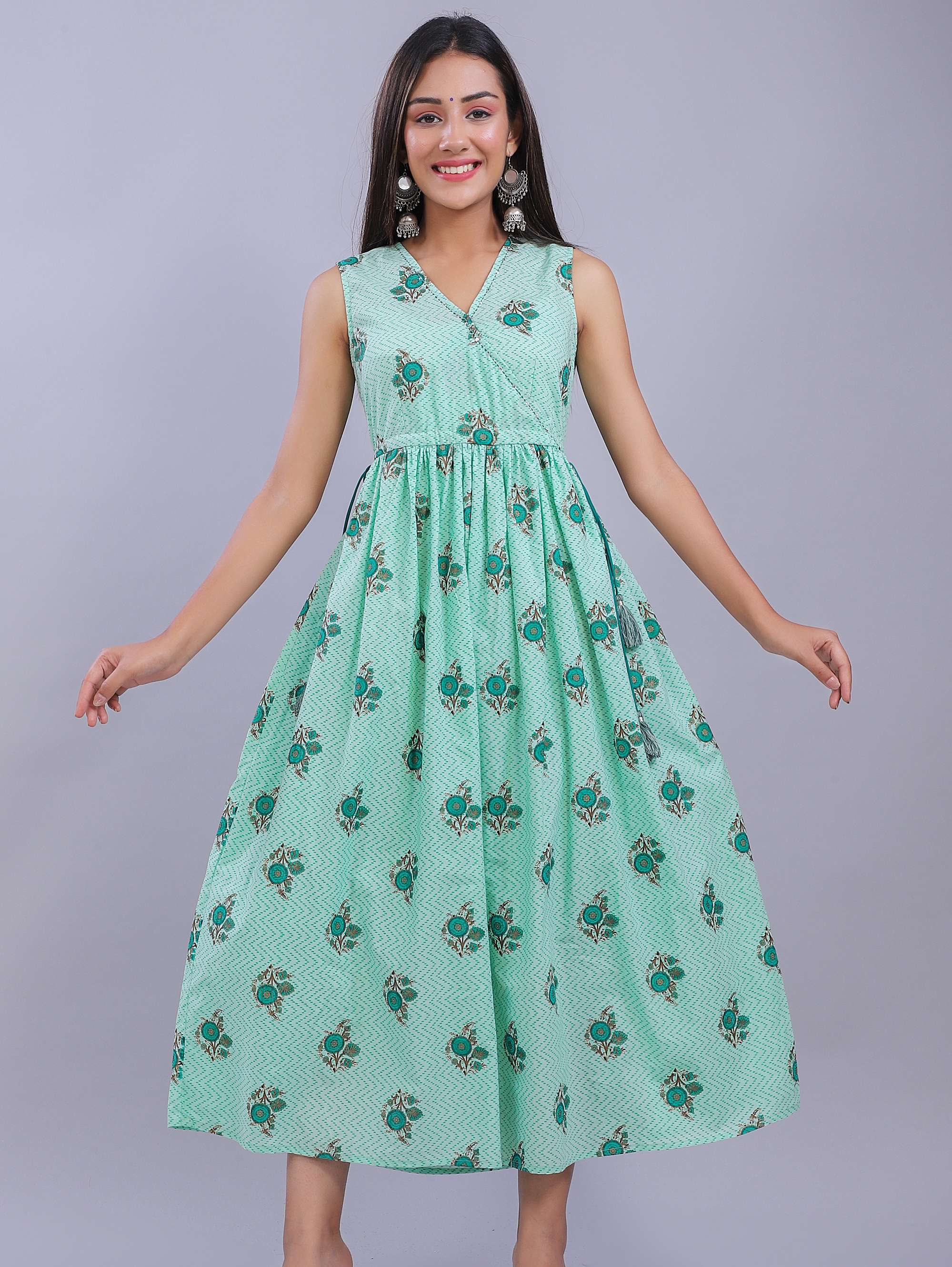 green floral printed fit & flare dress - 17903021 -  Standard Image - 1