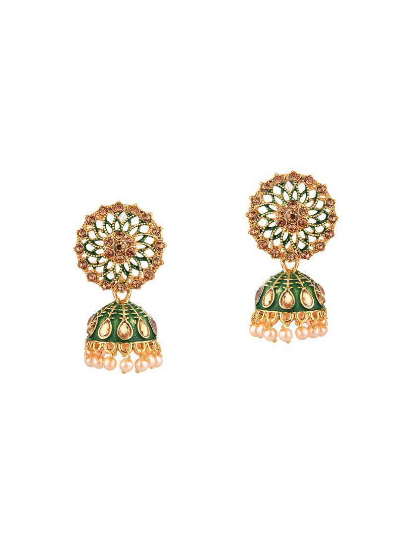 green traditional antique jhumka earrings set 