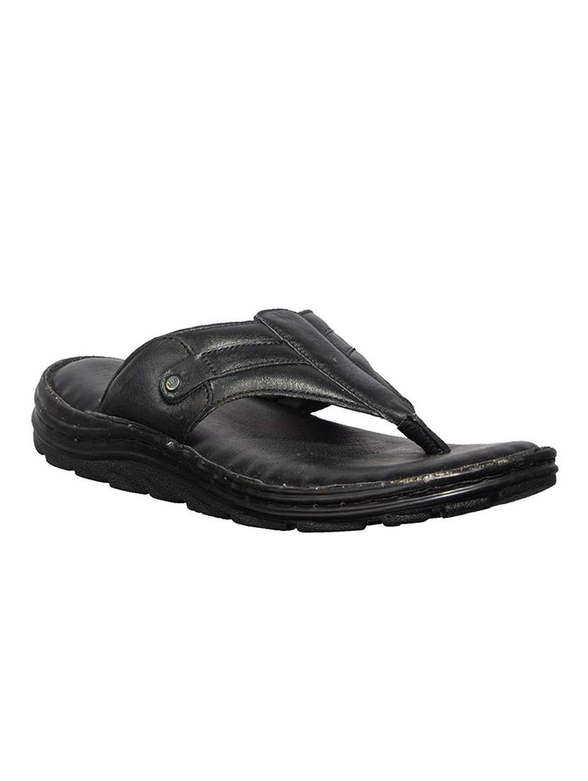black leather slip on sandals