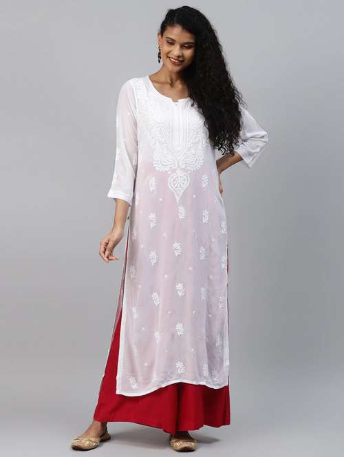 ada hand-embroidered white chikankari straight kurta  - 17904747 -  Standard Image - 0