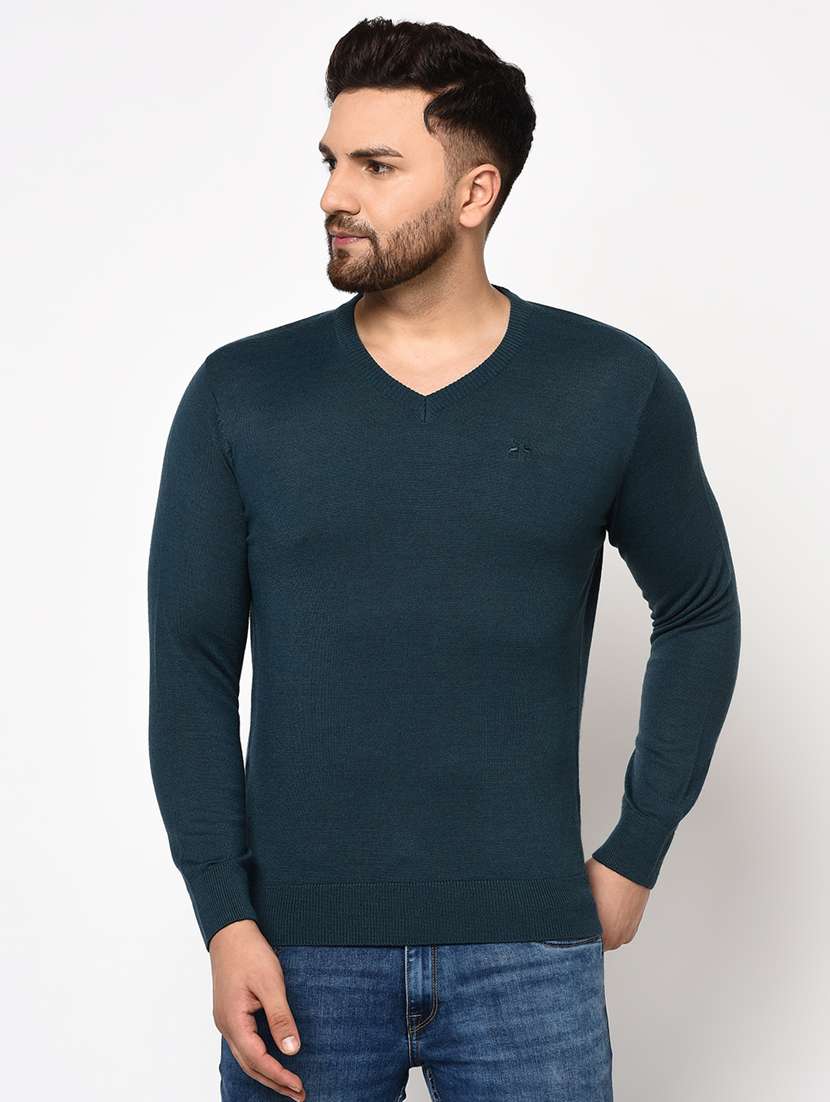 teal blue solid pullover